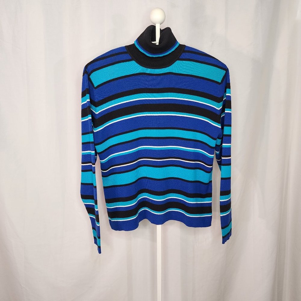 Vintage Pendleton Blue Striped Turtleneck Women's Sweater Size XL Long Sleeve